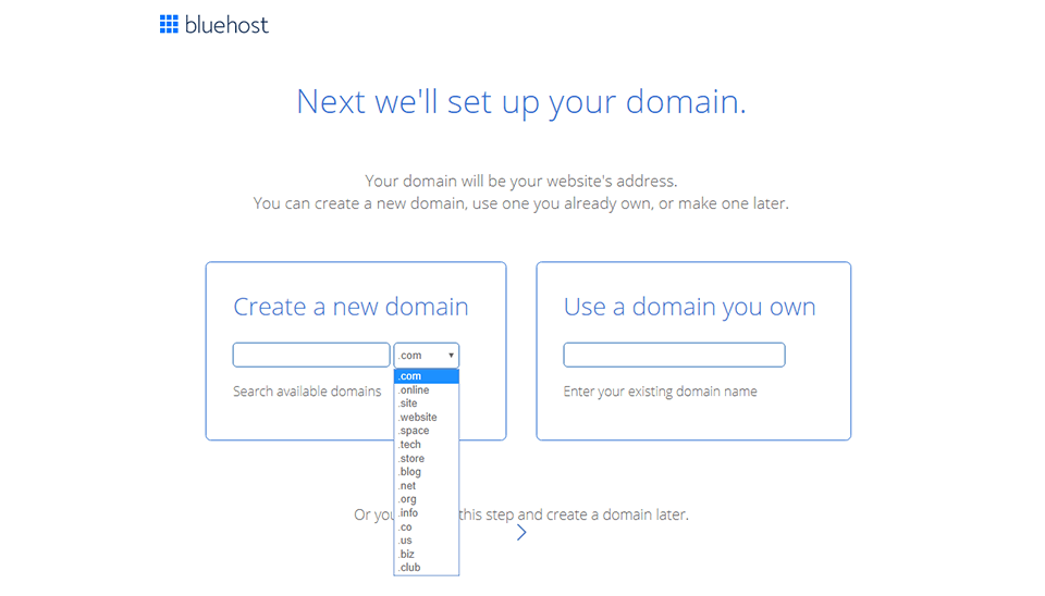 bluehost interface