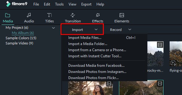 Filmora import interface