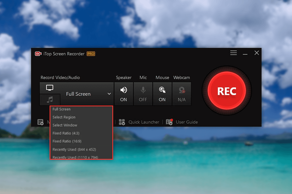 itop screen recorder recording app interface