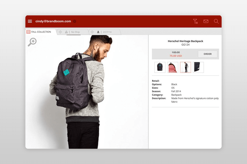 brandboom interface app for fashion designers