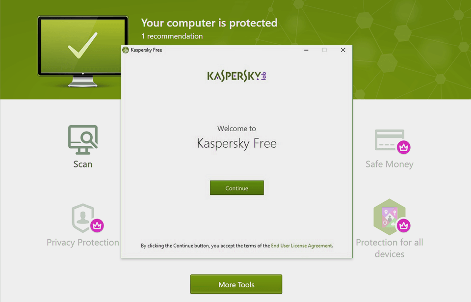 واجهة مكافحة الفيروسات المجانية من kaspersky