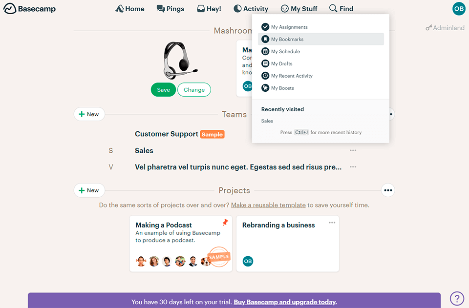 basecamp project management software interface