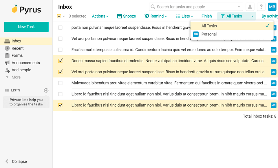 pyrus project management software interface