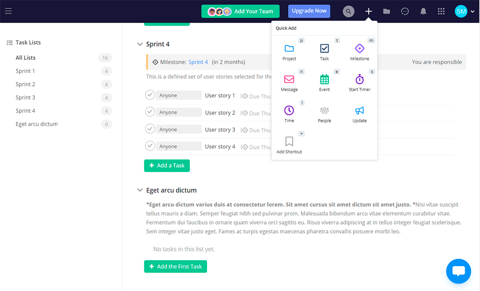 teamwork project management software interface