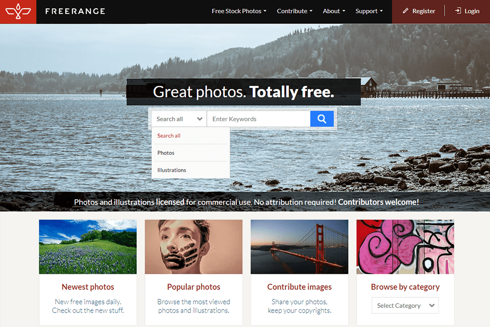 freerange photo stock interface