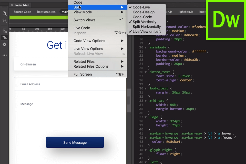 dreamweaver interface
