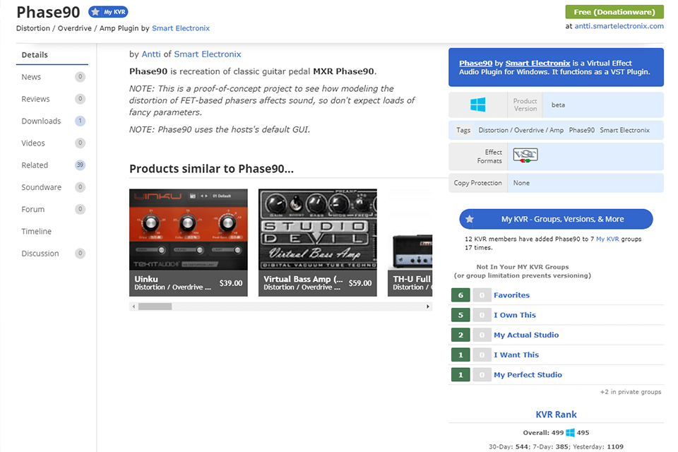 smart electronix phase90 guitar effects software interface