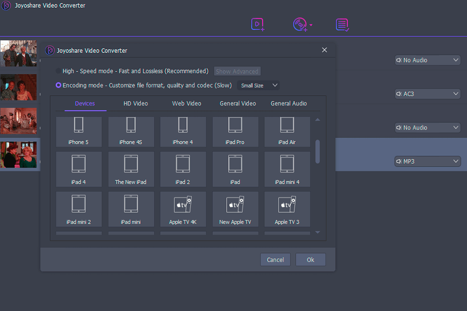 joyoshare video converter presets for devices