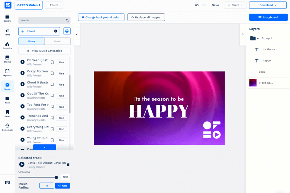 offeo youtube intro maker interface