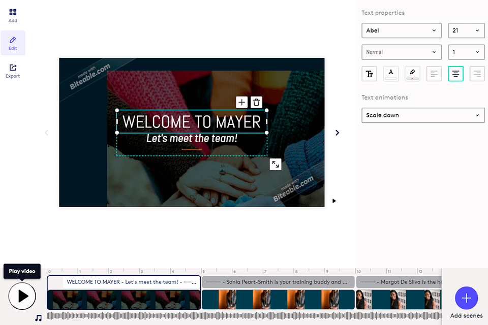 biteable youtube intro maker interface