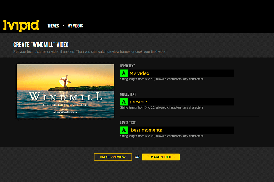 ivipid youtube intro maker interface