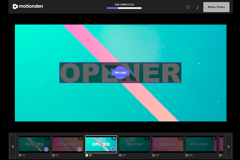 motionden youtube intro maker interface