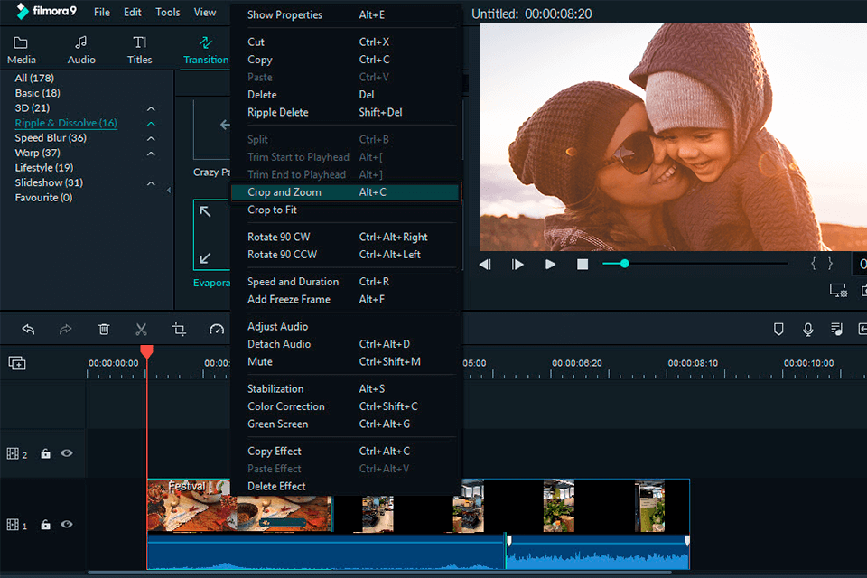 filmora video joiner software interface