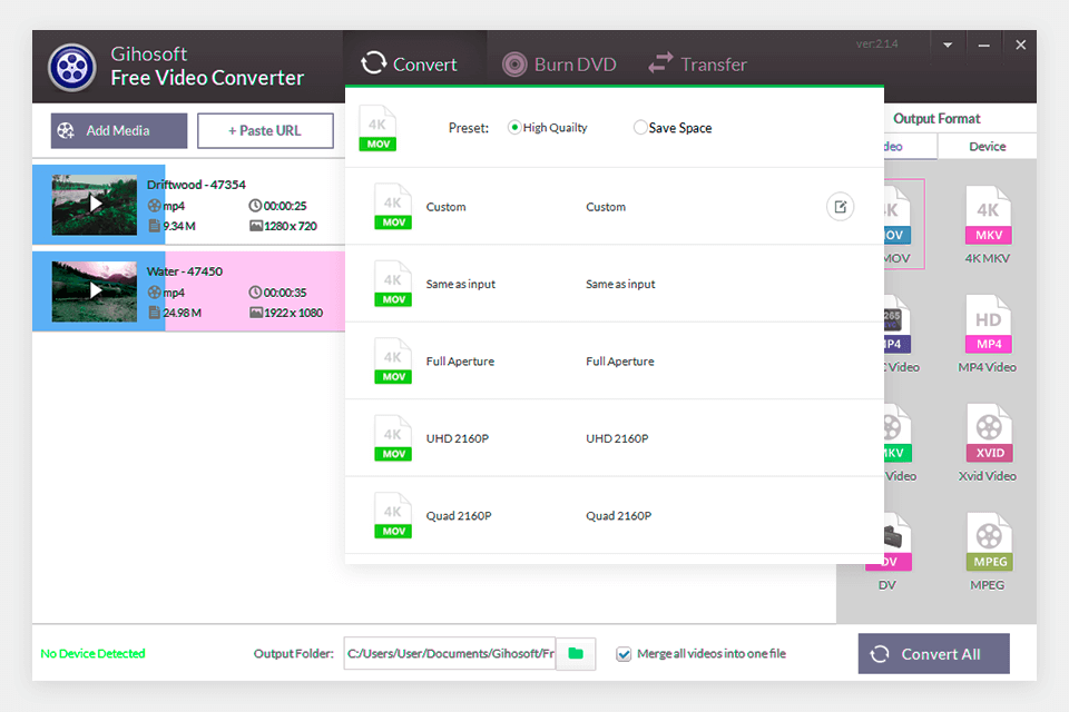 gihosoft video joiner software interface
