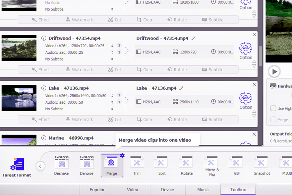 video proc video joiner software interface
