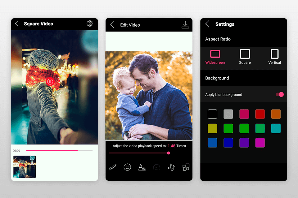 square video blur background video app interface