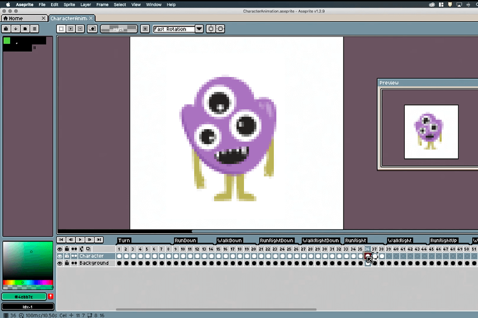 aseprite redigera gränssnitt för programvara för pixelart