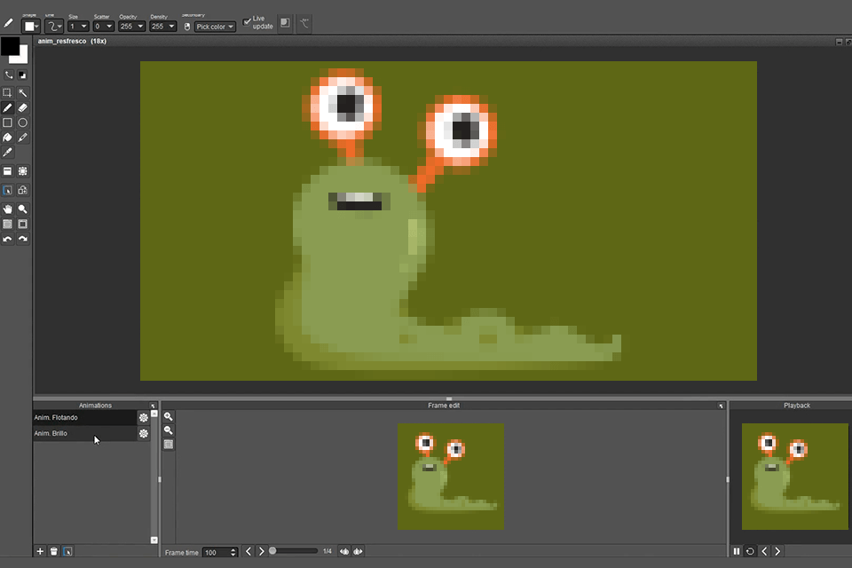 pyxel edit pixel art mjukvarugränssnitt