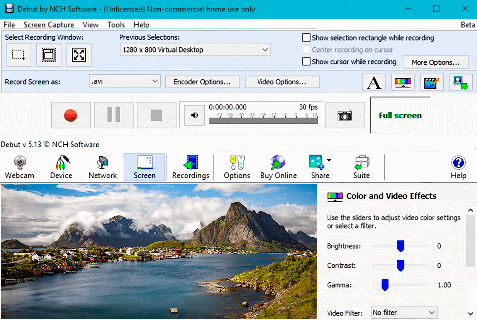 debut video capture open source screen recorder interface