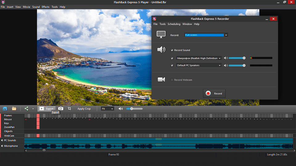 flashback express open source screen recorder interface