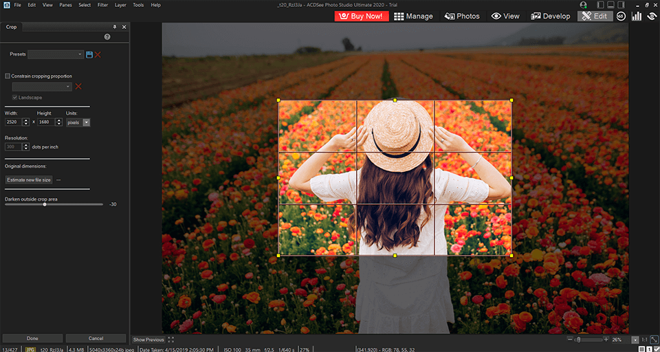 acdsee photo studio interface d'édition de photos brutes