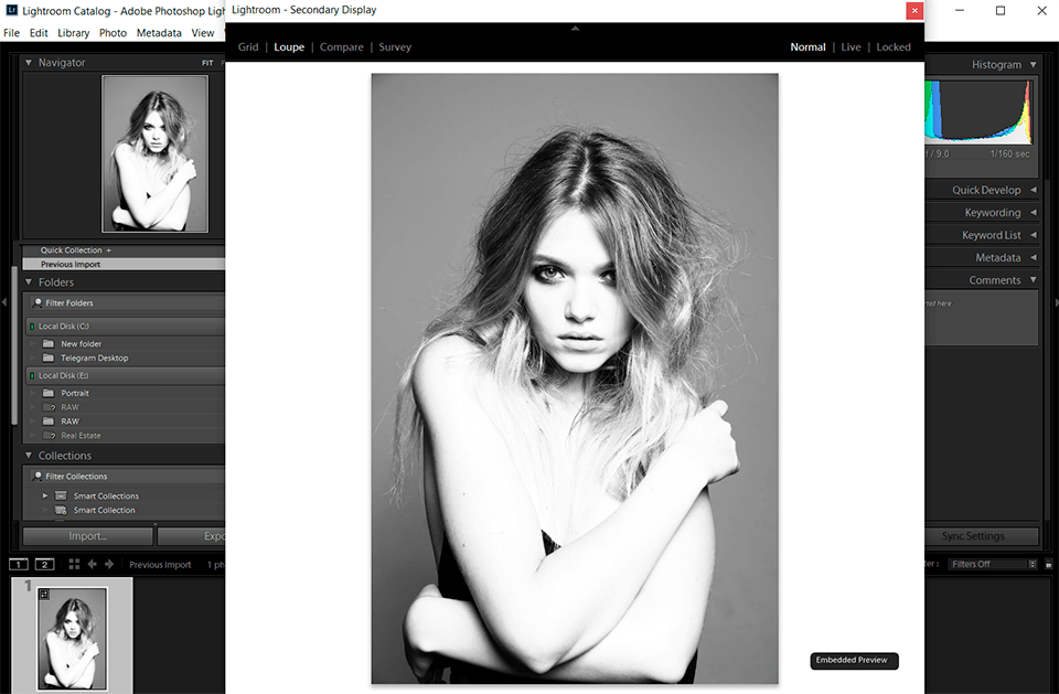 adobe lightroom interface d'édition de photos brutes