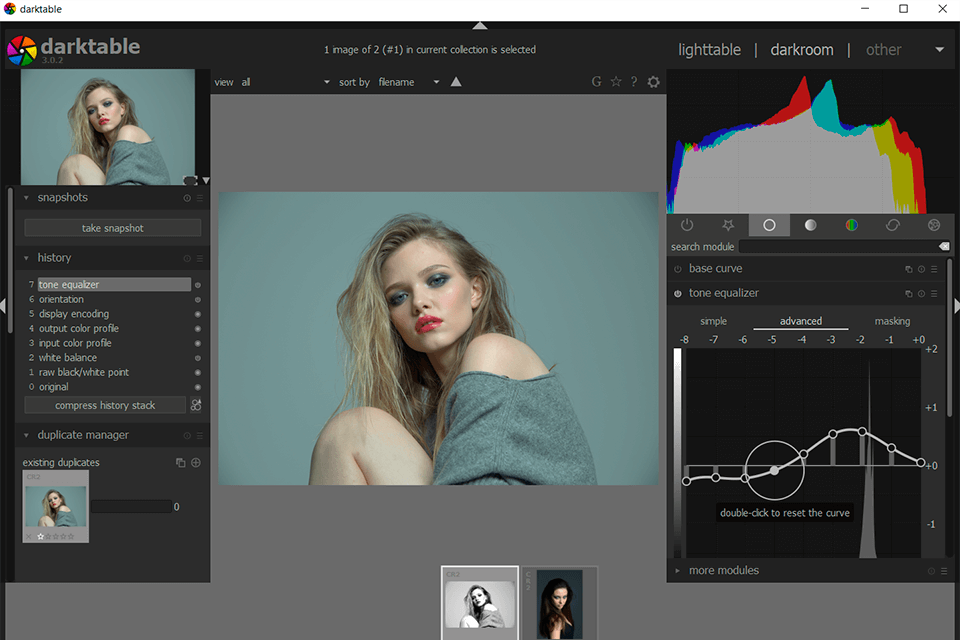 darktable interface d'édition de photos brutes