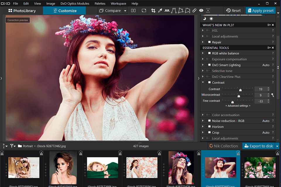 dxo photolab interface d'édition de photos brutes
