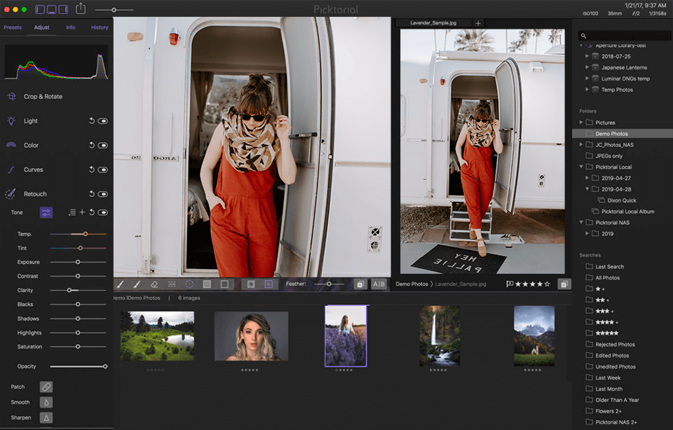 interface d'édition de photos brutes picturales
