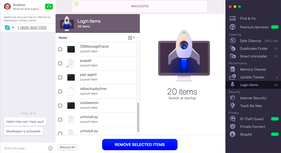 mackeeper performance tool login items
