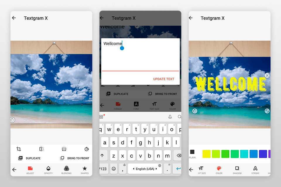 textgram texts on pictures app interface