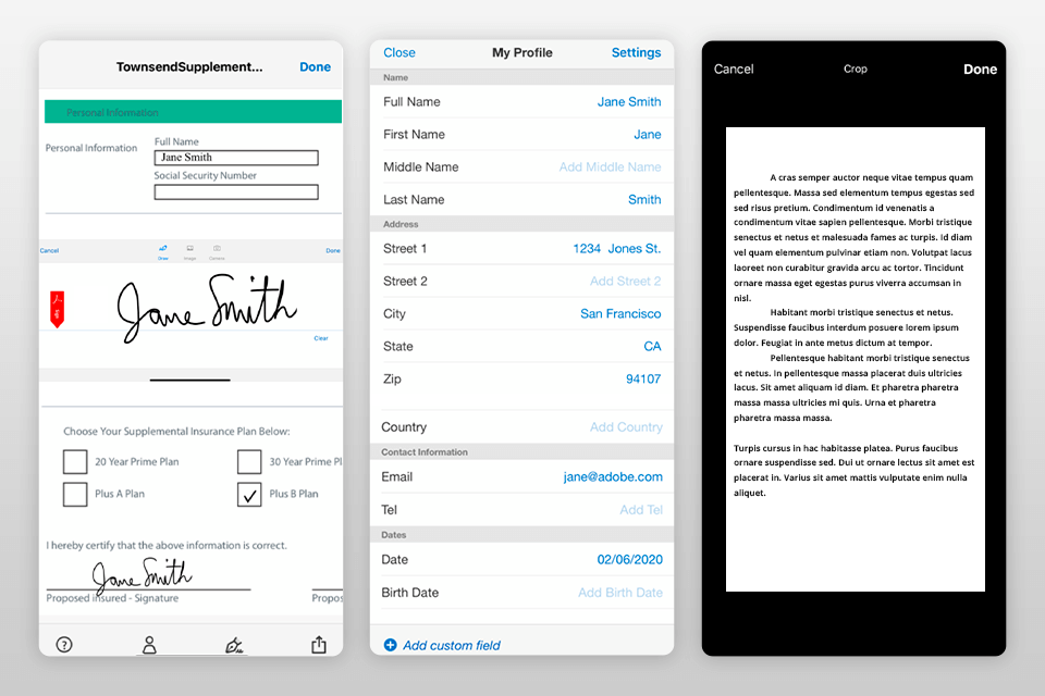 adobe acrobat’s fill and sign model release app interface