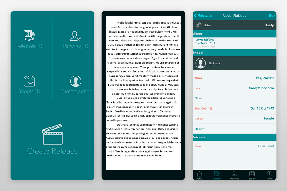 image release model release app interface