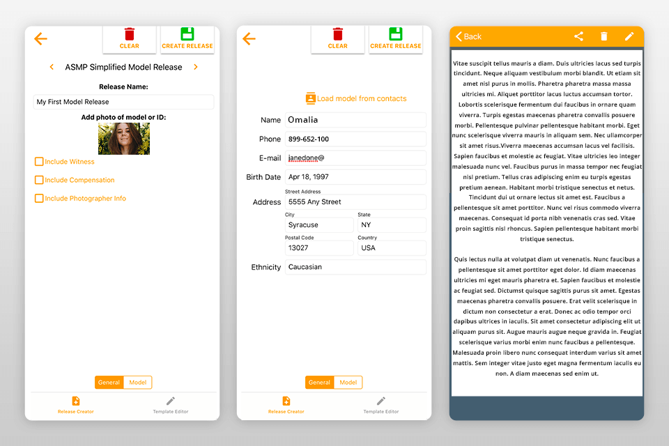 model releaser model release app interface