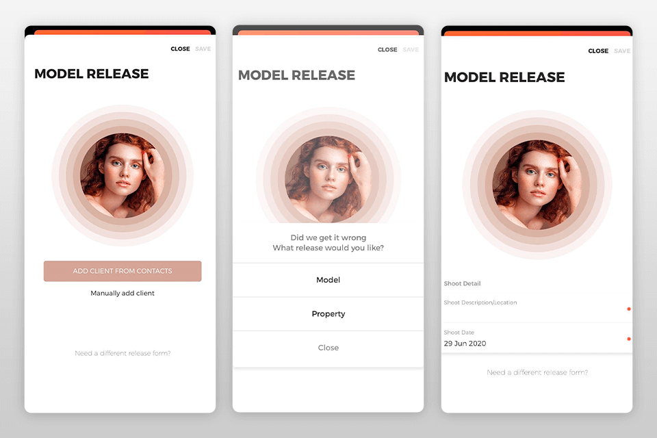 pixrelease model release app interface