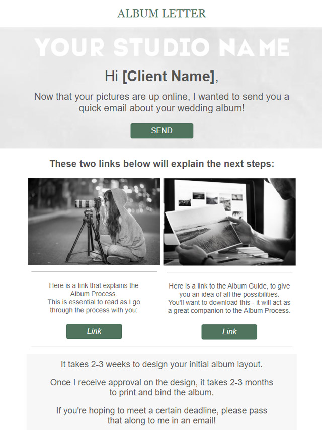album photographer email template