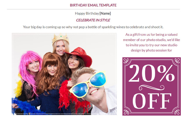 birthday photographer email template