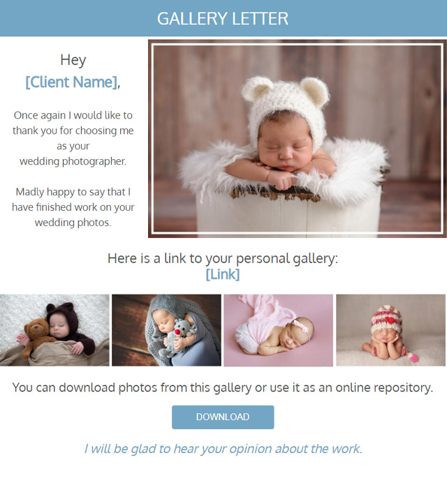 gallery photographer email template