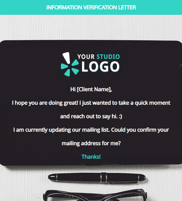 information verification photographer email template