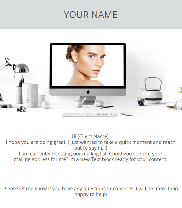 new scheduling system photographer email template