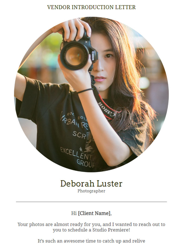 vendor introduction photographer email template