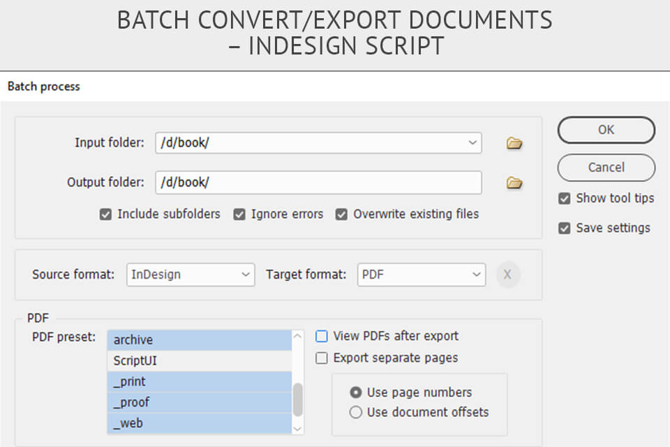 adobe indesign scripts Batch Convert