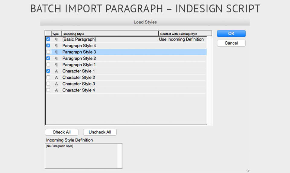 adobe indesign scripts Batch Import Paragraph