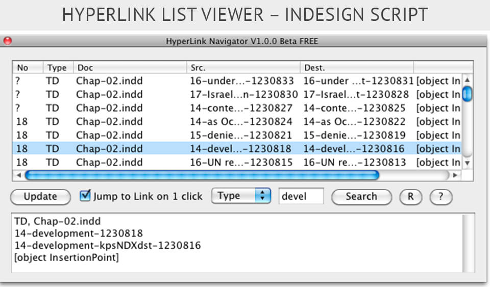 adobe indesign scripts Hyperlink List Viewer