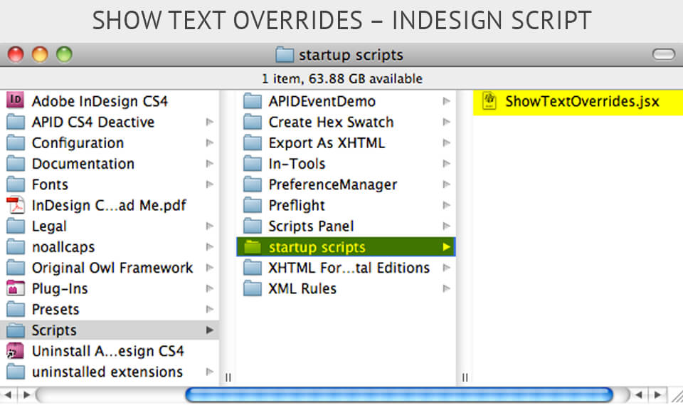 adobe indesign scripts Show Text Overrides