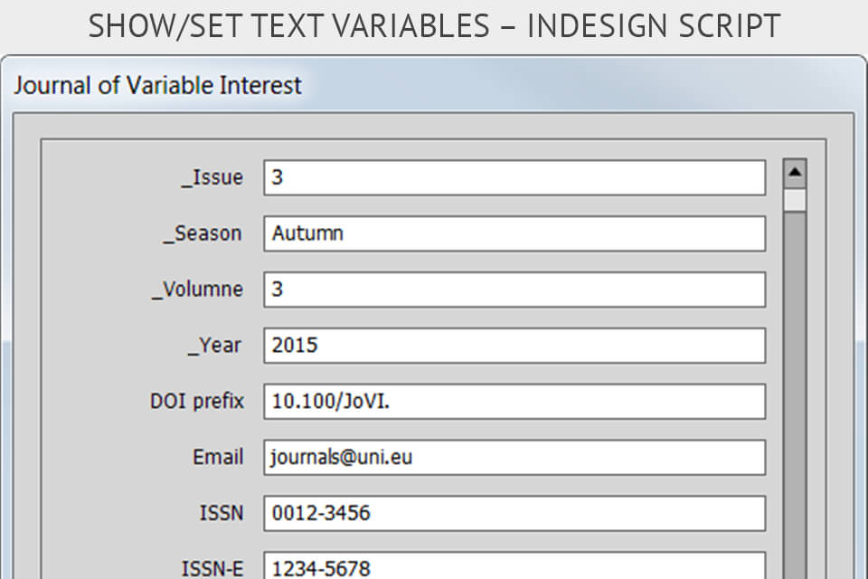 indesign script Set Text Variables