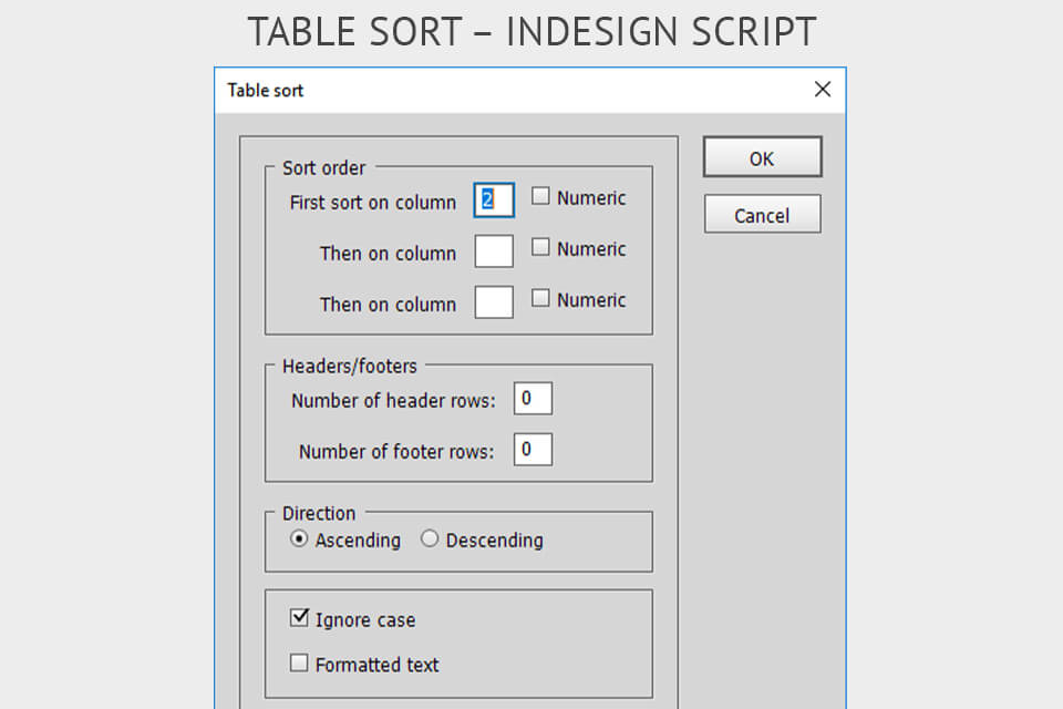 indesign script Table Sort
