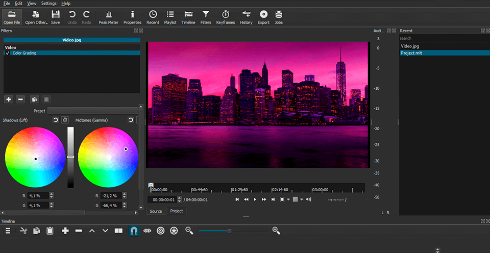 shotcut video editor interface