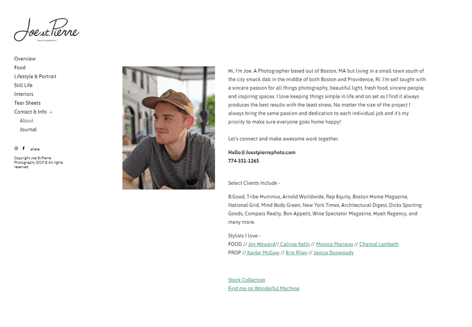 photography bio example website