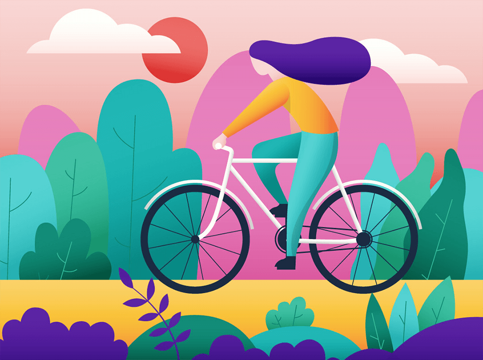 flat style girl on bicycle adobe illustrator tutorials